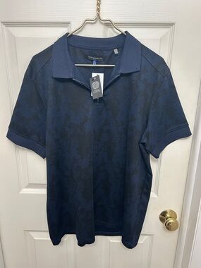 New Vince Camuto Men's Dark Navy Patterned Polo